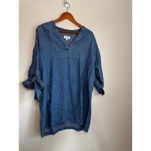 Lou & Grey Blue Denim-like Shirt Dress with Bow Detail Medium